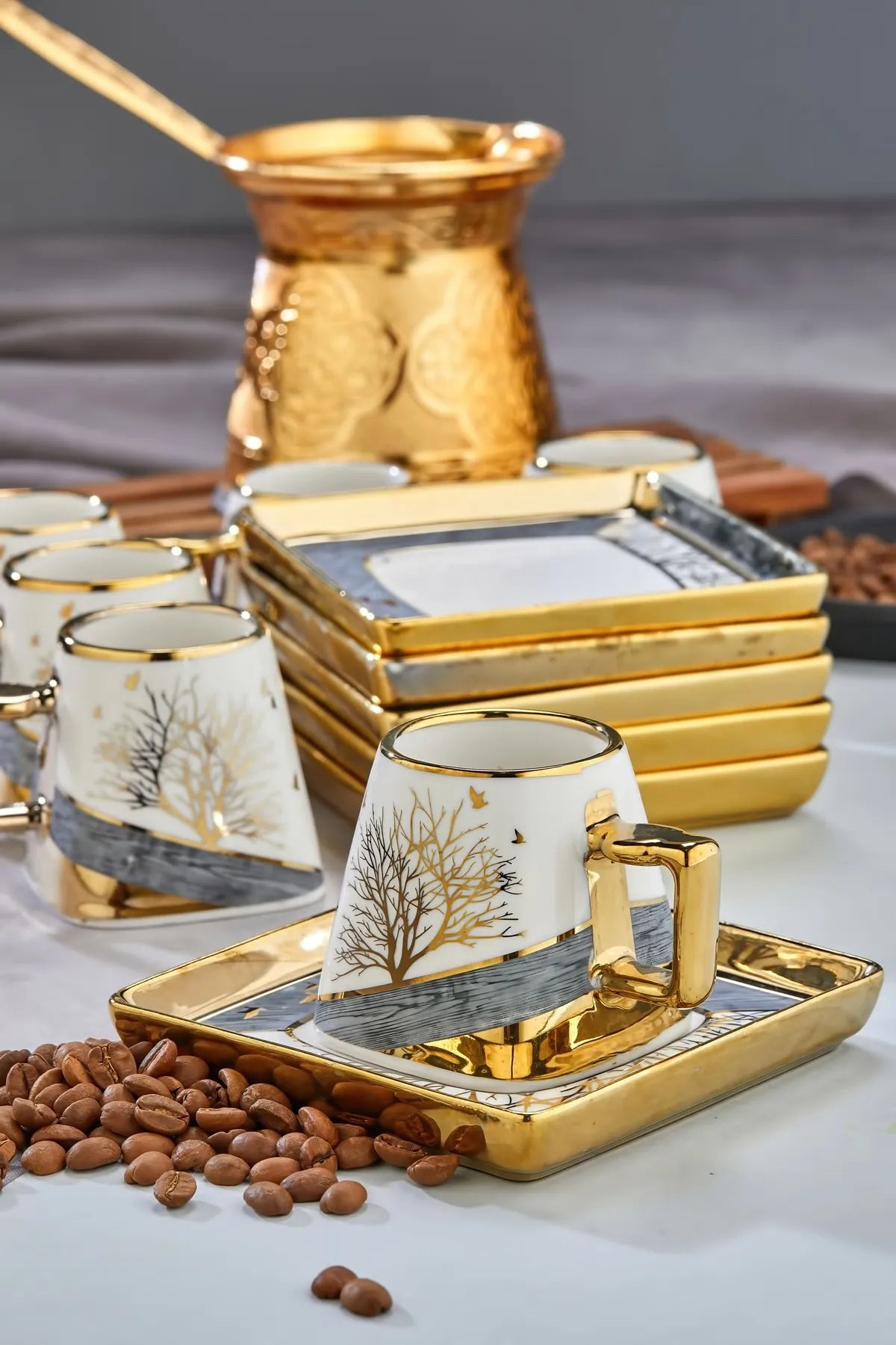 طقم كوب وصحن 6 قطع 100 مل