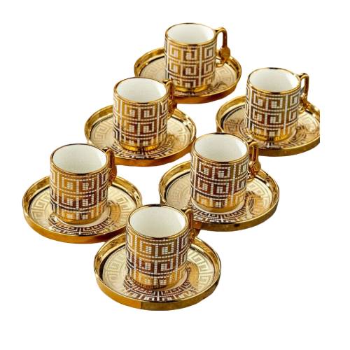 طقم أكواب وصحون 6 قطع - 80 مل