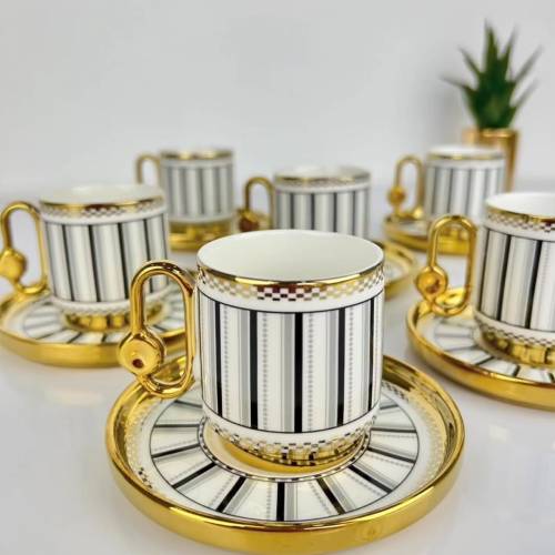 طقم أكواب وصحون 6 قطع - 80 مل