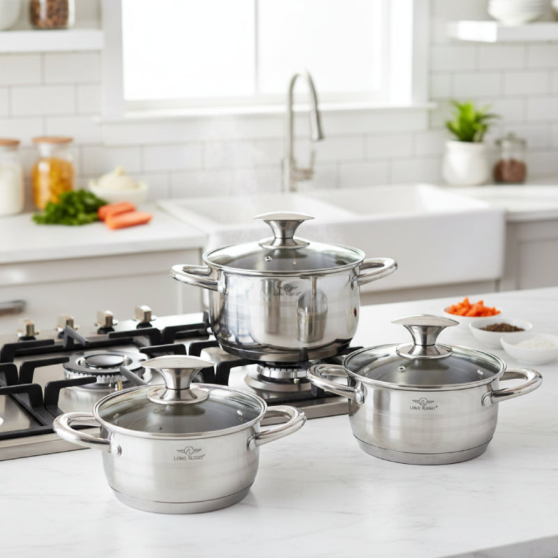 Stainless Steel Pot with Transparent Cover set of 3