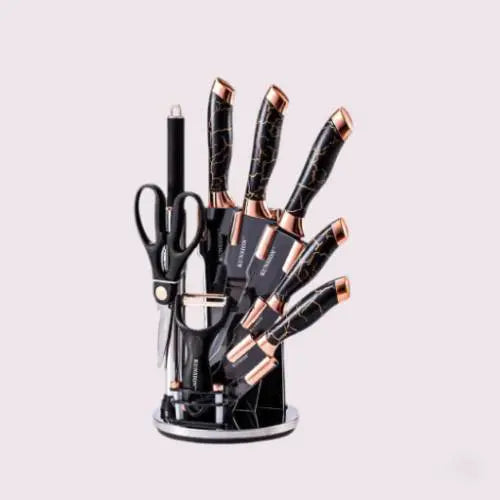 9 Pcs Knife Set with Rotating Holder ALJERAIWI