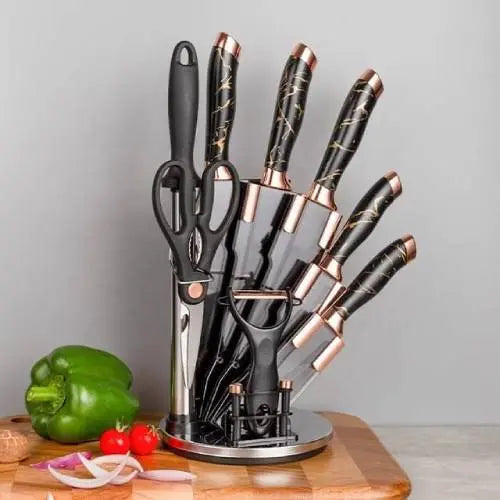 9 Pcs Knife Set with Rotating Holder ALJERAIWI