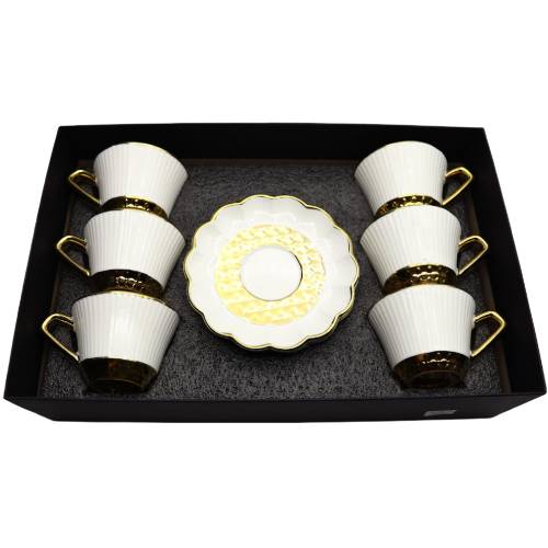 كوب قهوة مع صحن طقم 6 قطع - 80 مل