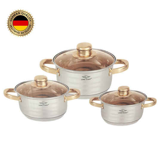 Stainless Steel Pot with Transparent Cover set of 3