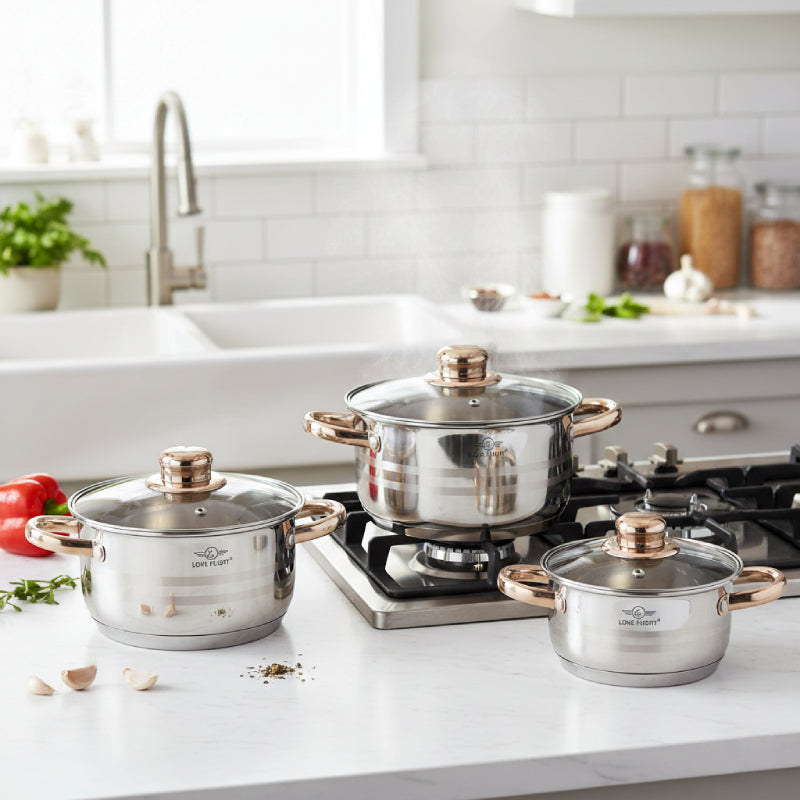 طقم قدر استيل غطاء زجاج (24-26-28 سم)