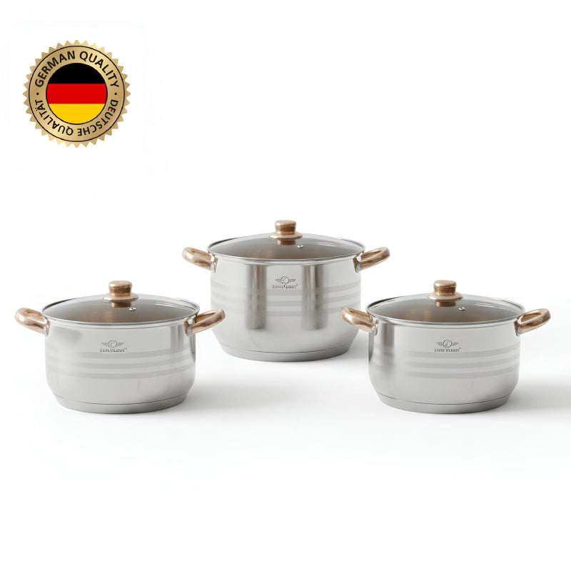 طقم قدر استيل غطاء زجاج (24-26-28 سم)