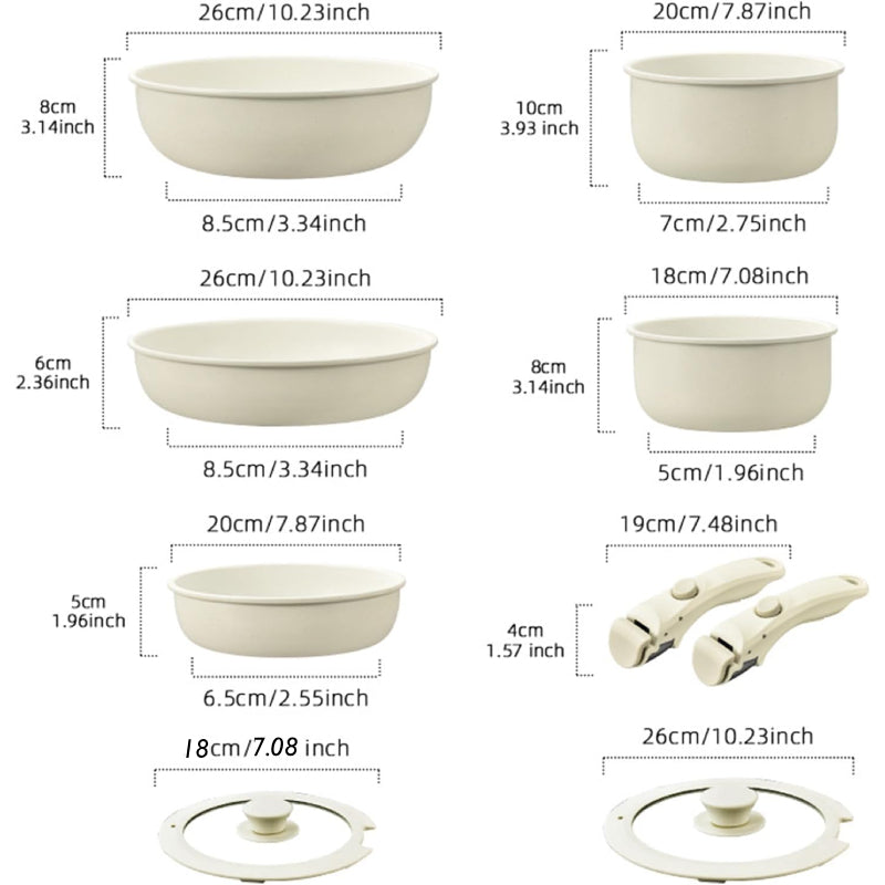 طقم أواني طهي غير لاصقة بمقابض قابلة للفصل