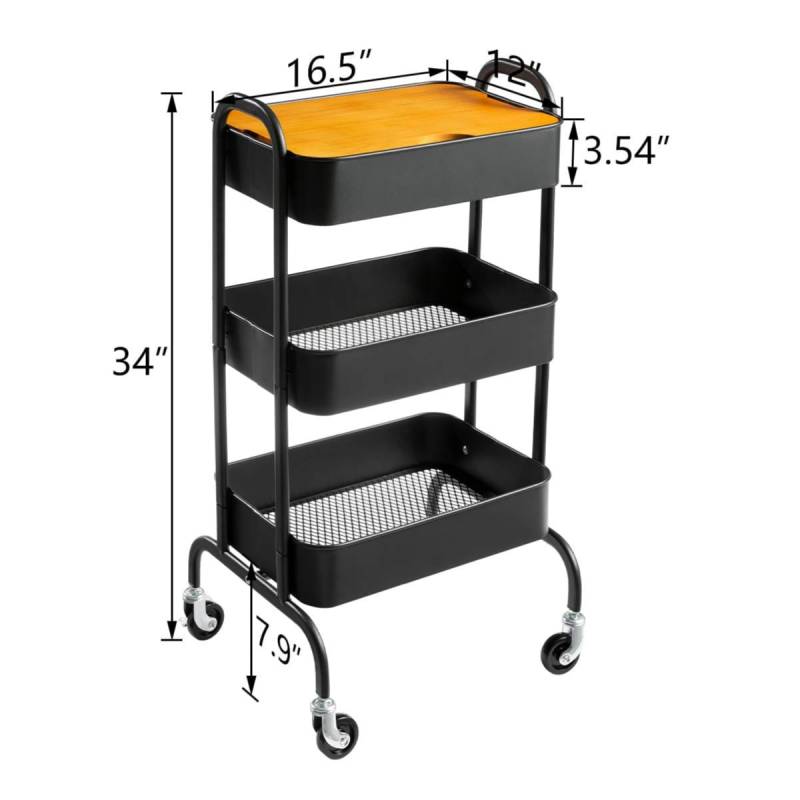 3-Tier Metal Storage Rack With Wooden Base