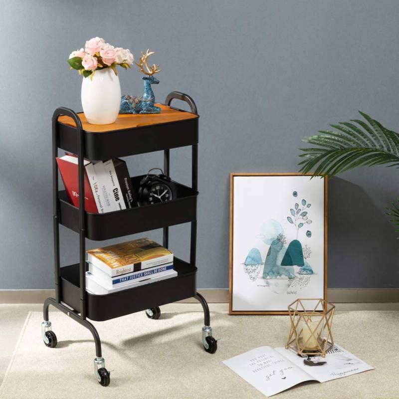 3-Tier Metal Storage Rack With Wooden Base