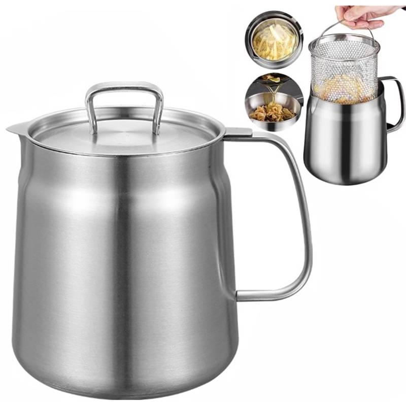 Oil Filter Pot with Mesh Strainer 1.5L