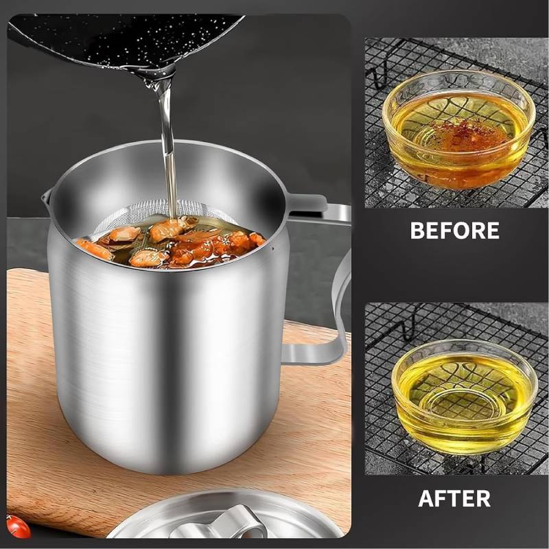 Oil Filter Pot with Mesh Strainer 1.5L