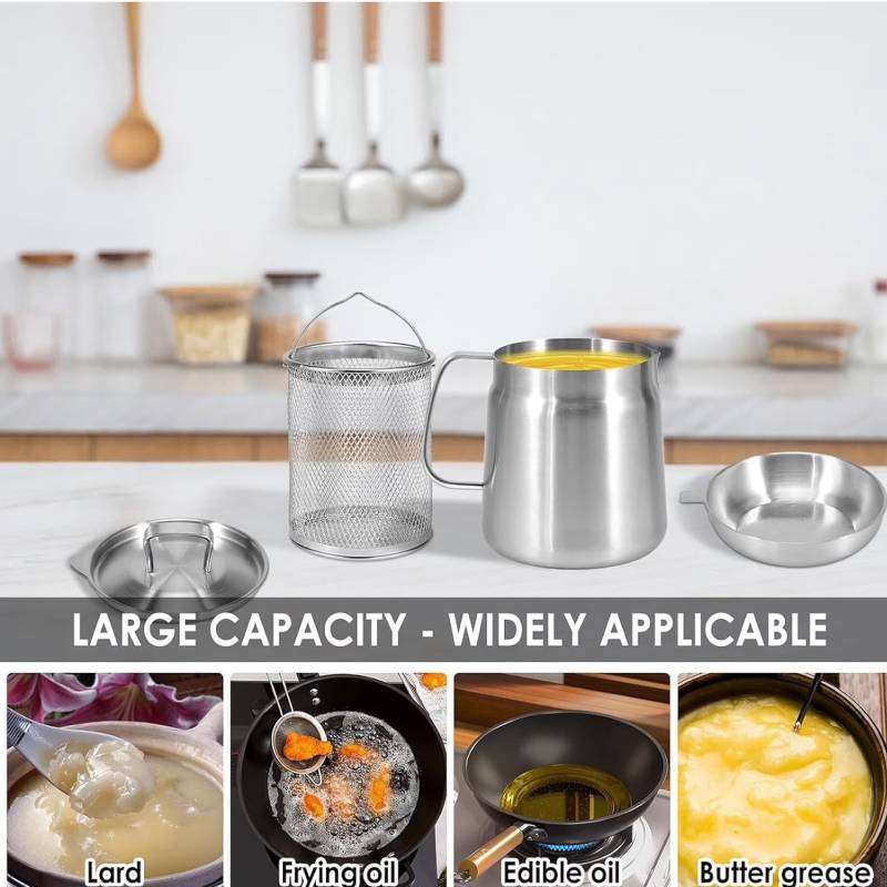 Oil Filter Pot with Mesh Strainer 1.5L